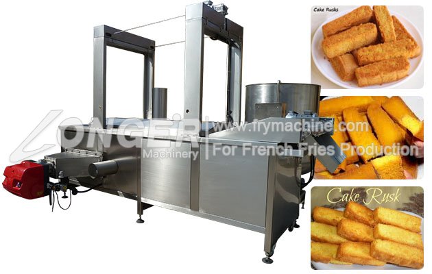 Automatic Cake Rusk Snacks Frying Machine With Gas Heating